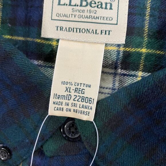 L.L. Bean Scotch Plaid Colorblock Flannel Shirt Adult XL Blue Green Blackwatch - Picture 11 of 16